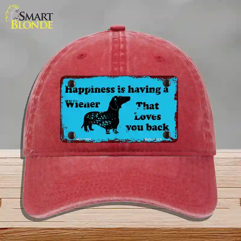 HAT13-MLP-11684 Happiness is Having a Wiener Novelty License Plate Hat, Unconstructed Cotton - Red