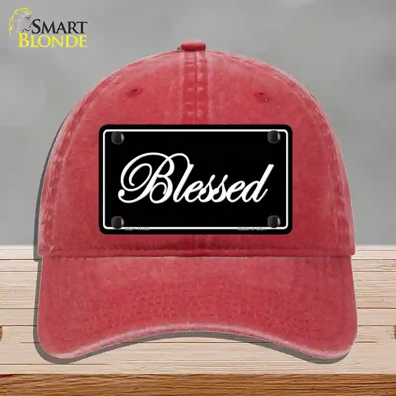 HAT13-MLP-11703 Blessed Black Novelty License Plate Hat, Unconstructed Cotton - Red