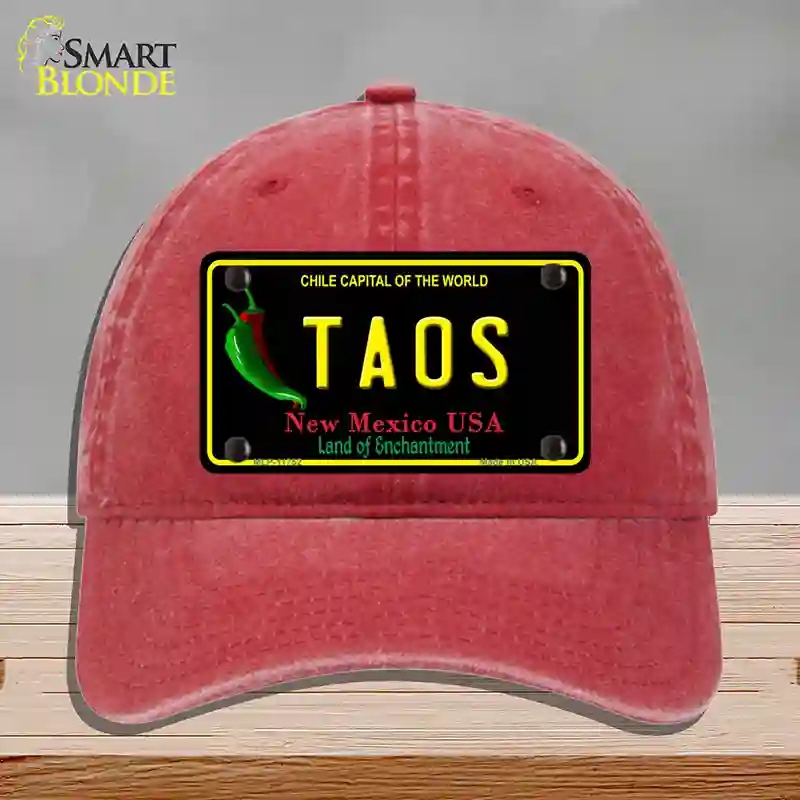 HAT13-MLP-11752 Taos   Mexico Black State Novelty License Plate Hat, Unconstructed Cotton - Red