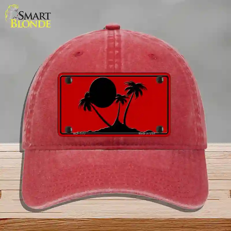 HAT13-MLP-1177 Island Palms Novelty License Plate Hat, Unconstructed Cotton - Red