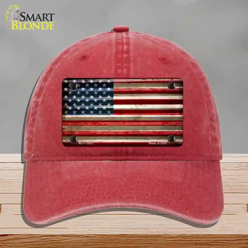 HAT13-MLP-11812 American Flag Corrugated Novelty License Plate Hat, Unconstructed Cotton - Red