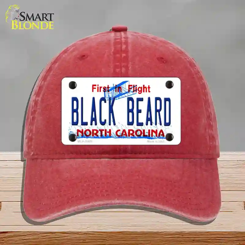 HAT13-MLP-11829 Black Beard North Carolina Novelty License Plate Hat, Unconstructed Cotton - Red