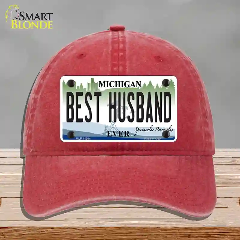 HAT13-MLP-11904 Michigan Best Husband Novelty License Plate Hat, Unconstructed Cotton - Red