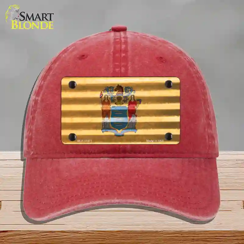 HAT13-MLP-11971   Jersey Corrugated Flag Novelty License Plate Hat, Unconstructed Cotton - Red
