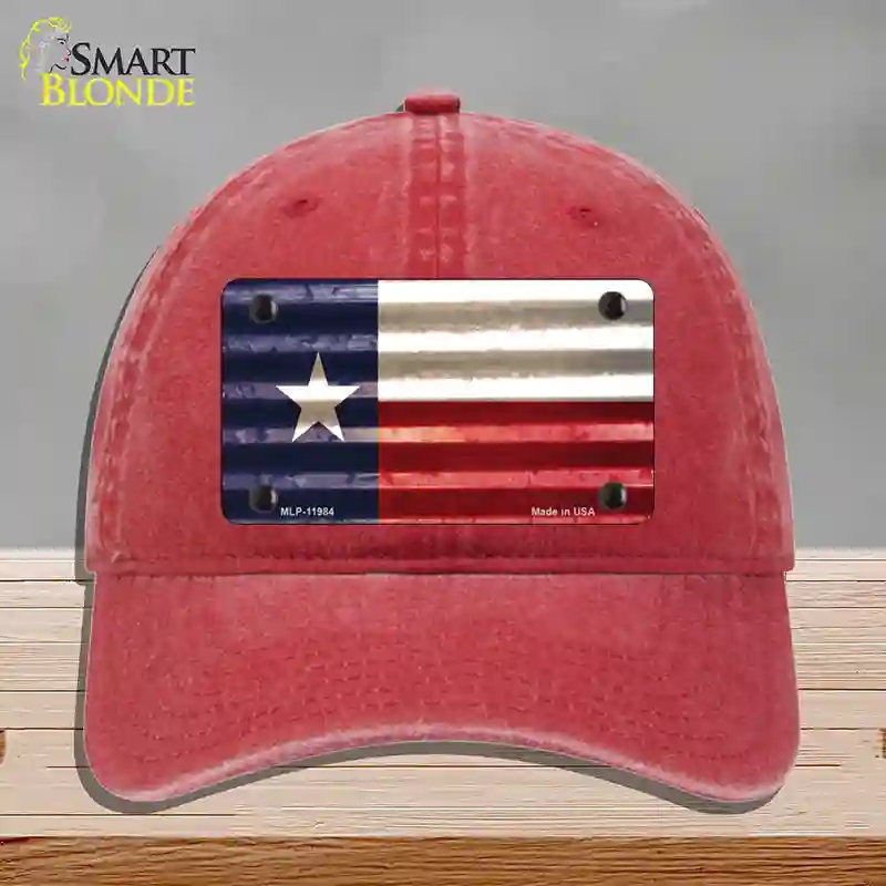 HAT13-MLP-11984 Texas Corrugated Flag Novelty License Plate Hat, Unconstructed Cotton - Red