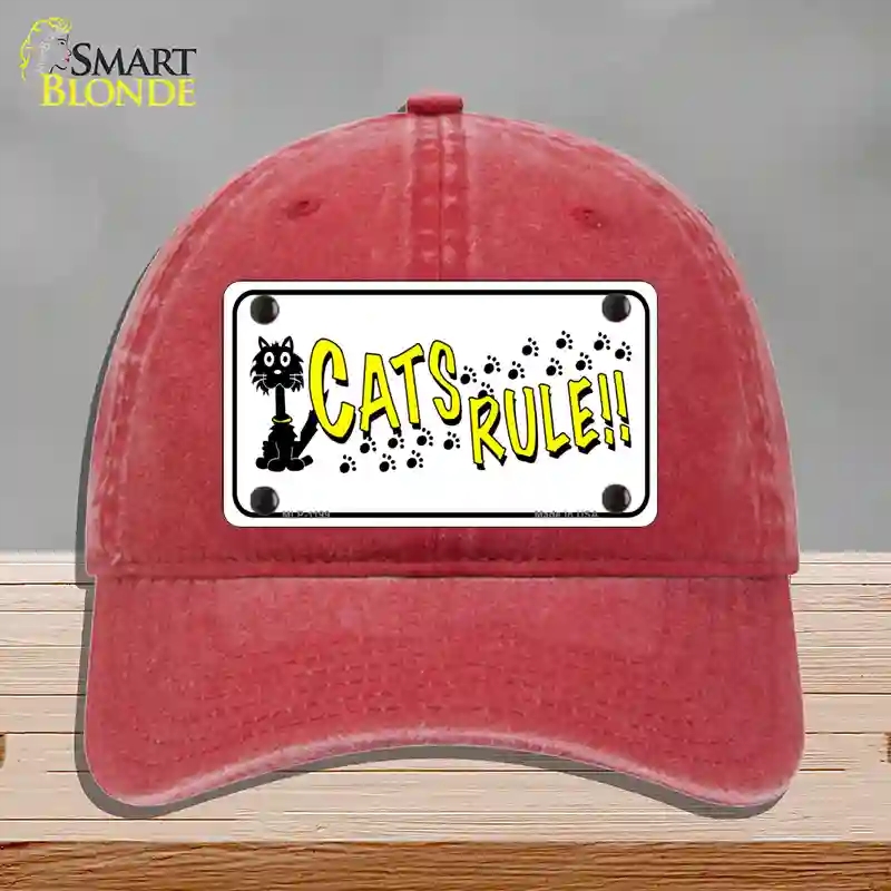 HAT13-MLP-1199 Cats Rule Novelty License Plate Hat, Unconstructed Cotton - Red