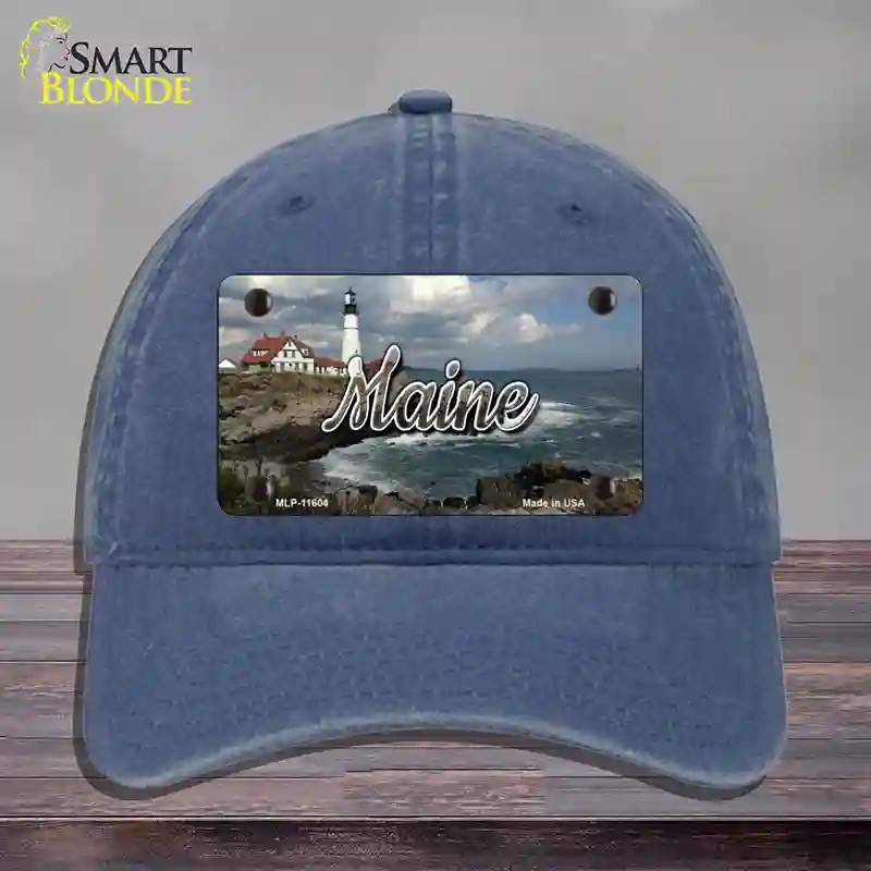HAT11-MLP-11604 Maine Lighthouse Beach State Novelty License Plate Hat, Unconstructed Cotton - Navy