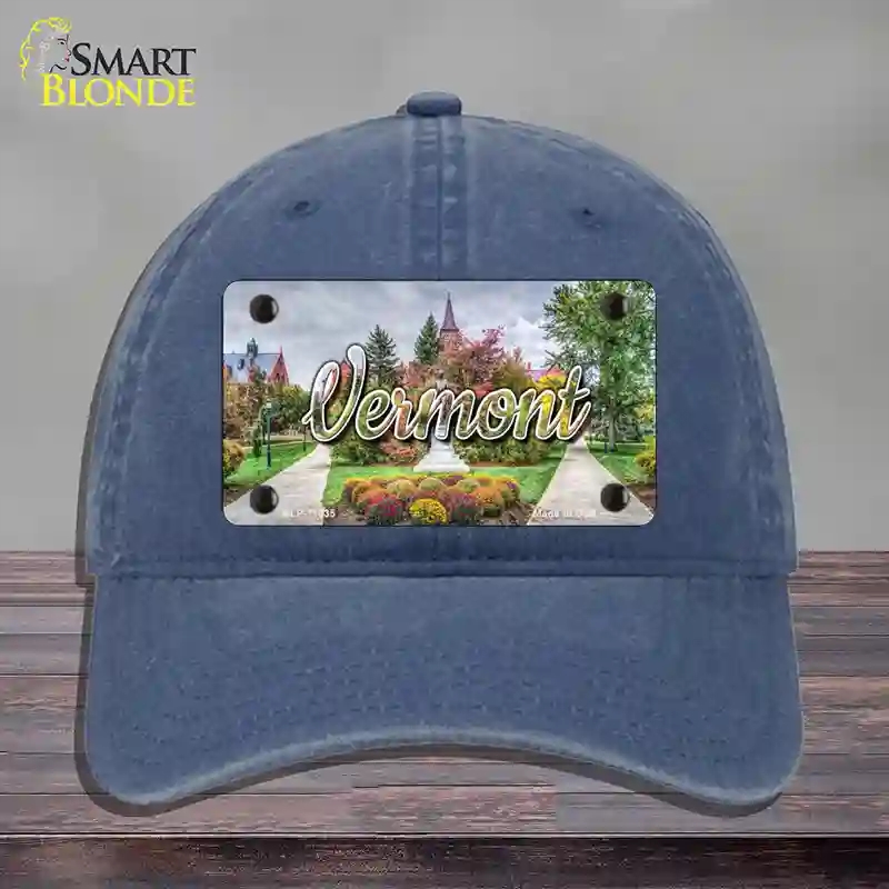 HAT11-MLP-11635 Vermont State Building State Novelty License Plate Hat, Unconstructed Cotton - Navy
