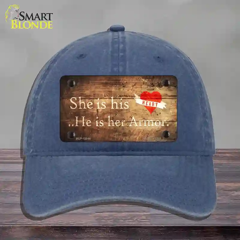 HAT11-MLP-12046 His Heart Her Armor Novelty License Plate Hat, Unconstructed Cotton - Navy