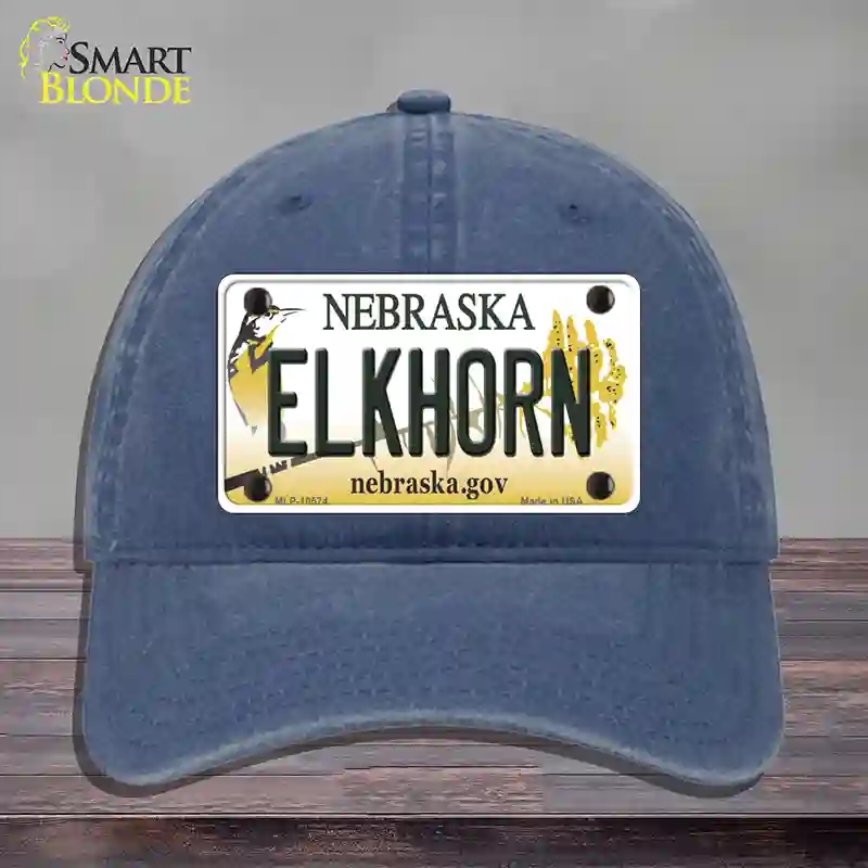HAT11-MLP-10574 Elkhorn Nebraska Novelty License Plate Hat, Unconstructed Cotton - Navy