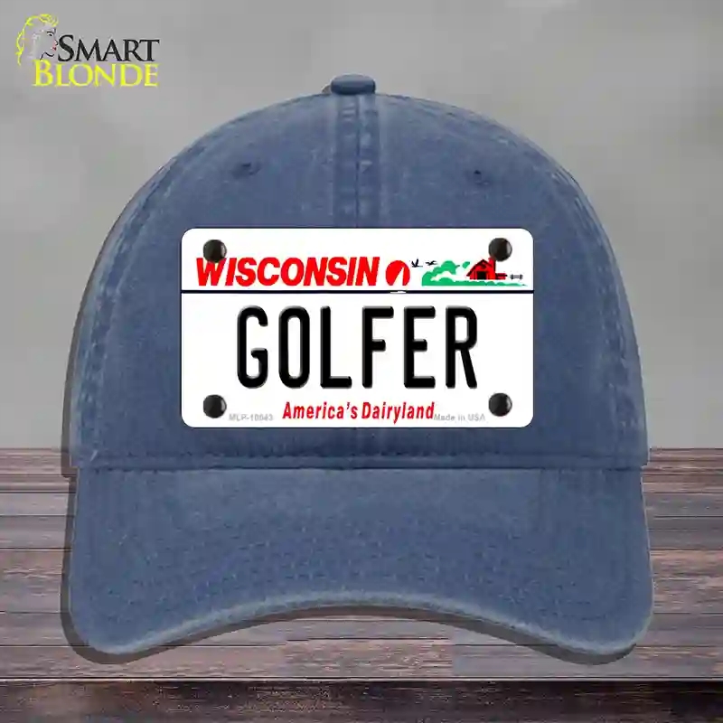 HAT11-MLP-10643 Golfer Wisconsin Novelty License Plate Hat, Unconstructed Cotton - Navy