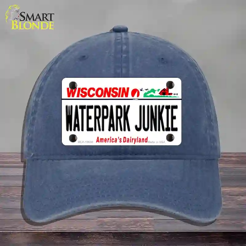 HAT11-MLP-10656 Waterpark Junkie Wisconsin Novelty License Plate Hat, Unconstructed Cotton - Navy