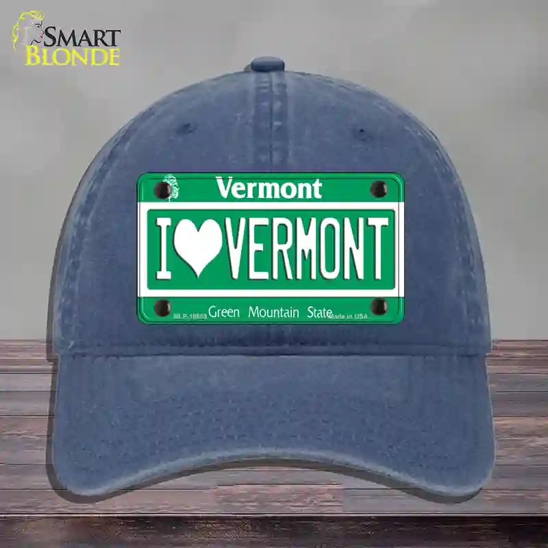 HAT11-MLP-10659 I Love Vermont Novelty License Plate Hat, Unconstructed Cotton - Navy