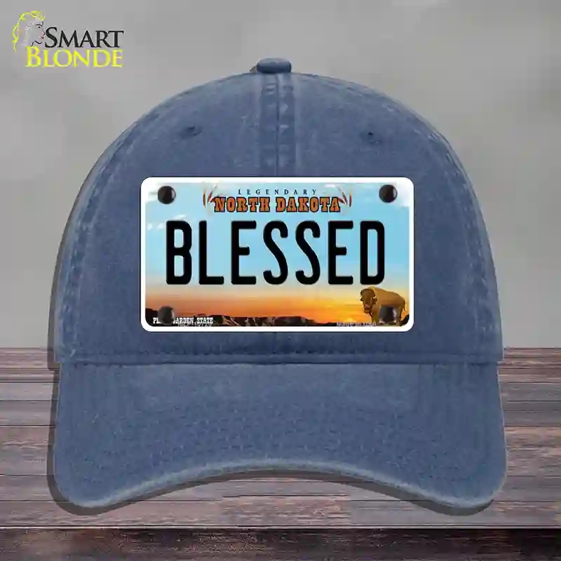 HAT11-MLP-10726 Blessed North Dakota Novelty License Plate Hat, Unconstructed Cotton - Navy