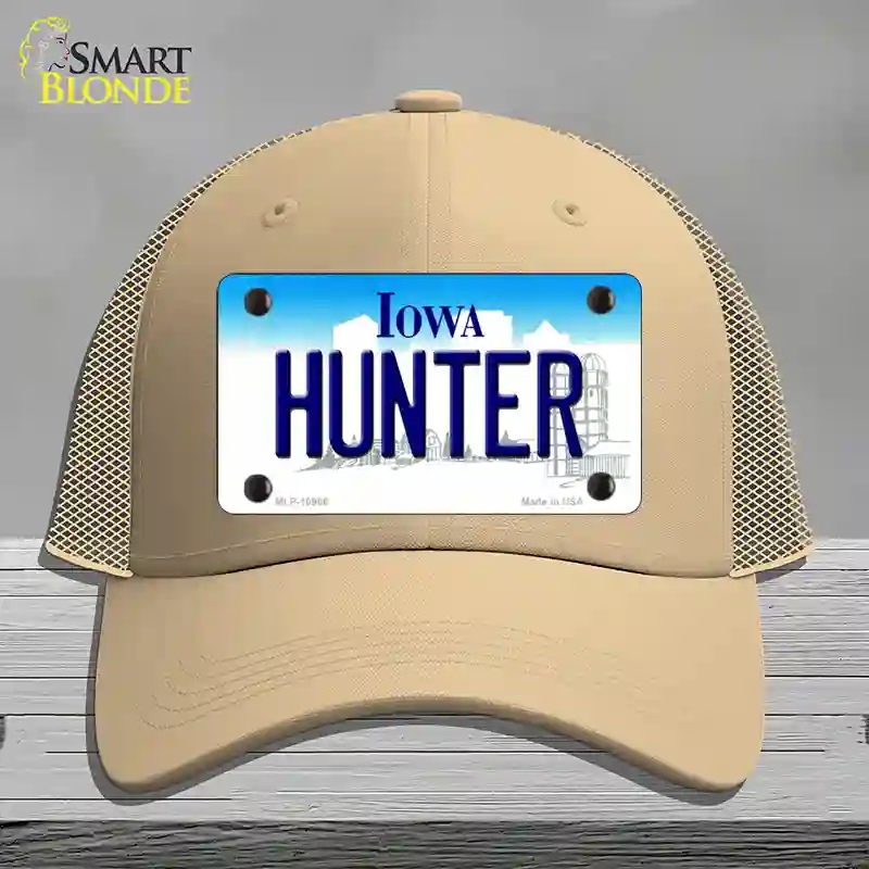 HAT15-MLP-10966 Hunter Iowa Novelty License Plate Hat, Mesh - Khaki