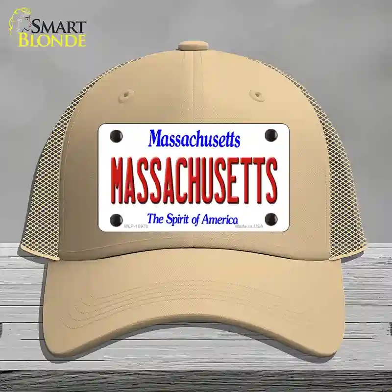 HAT15-MLP-10978 Massachusetts State Novelty License Plate Hat, Mesh - Khaki