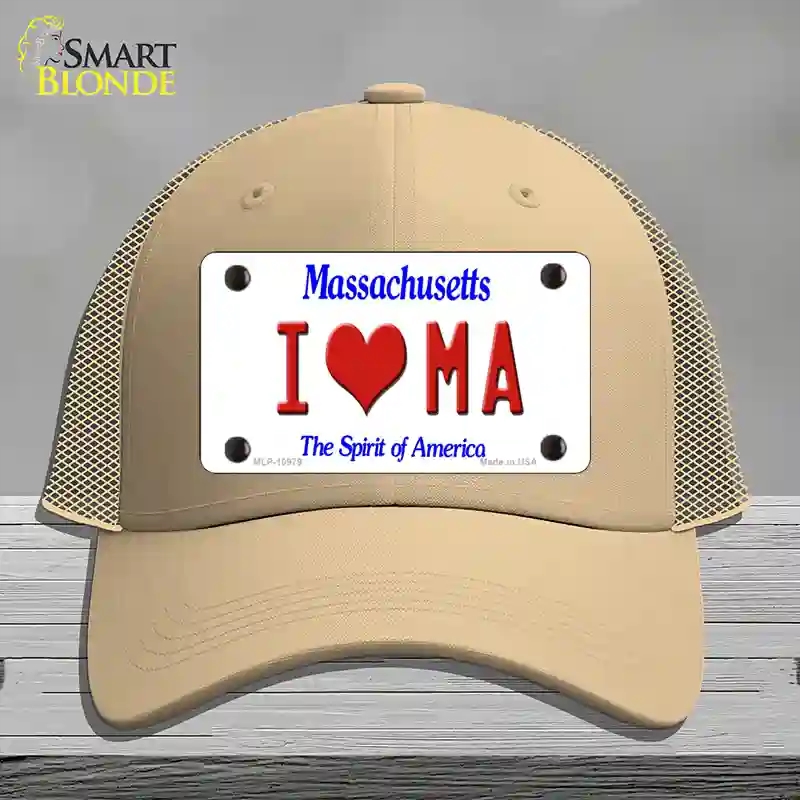 HAT15-MLP-10979 I Love Massachusetts Novelty License Plate Hat, Mesh - Khaki