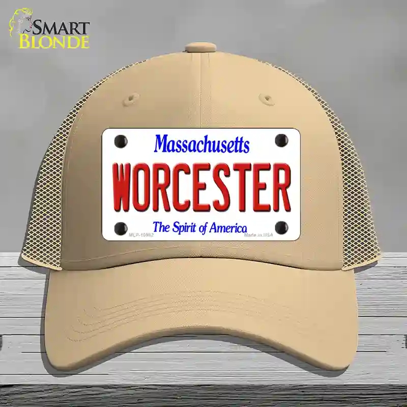 HAT15-MLP-10982 Worcester Massachusetts Novelty License Plate Hat, Mesh - Khaki