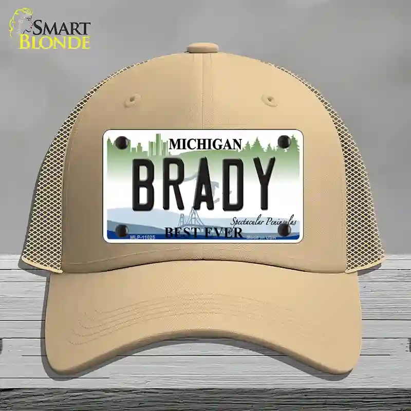 HAT15-MLP-11025 Brady Michigan Novelty License Plate Hat, Mesh - Khaki