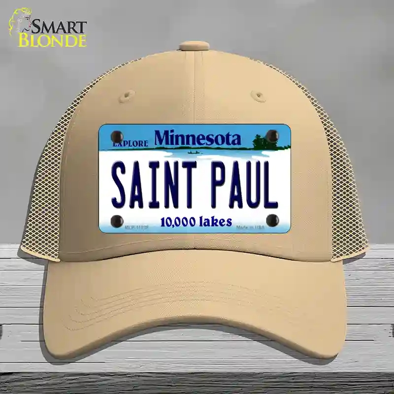 HAT15-MLP-11038 Saint Paul Minnesota State Novelty License Plate Hat, Mesh - Khaki
