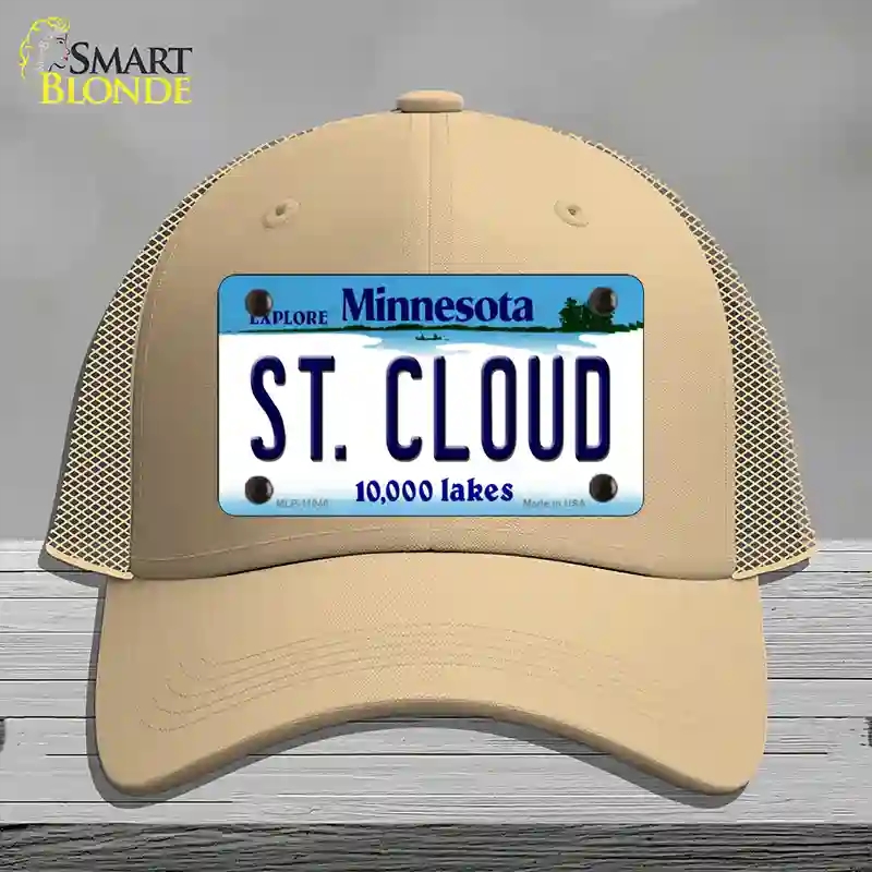 HAT15-MLP-11040 St Cloud Minnesota State Novelty License Plate Hat, Mesh - Khaki