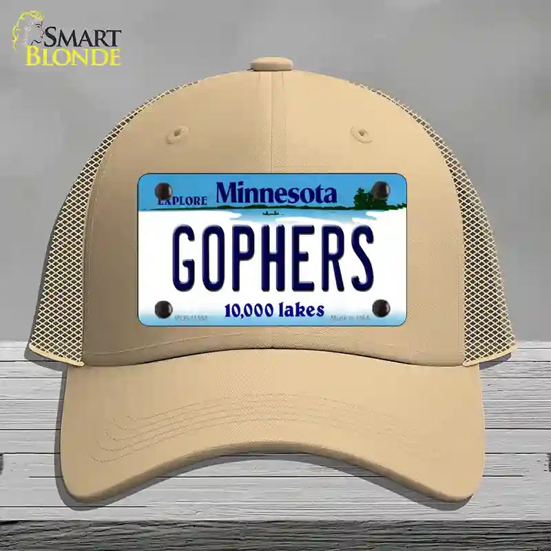 HAT15-MLP-11053 Gophers Minnesota State Novelty License Plate Hat, Mesh - Khaki
