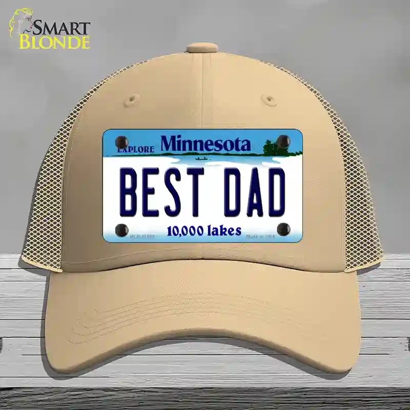 HAT15-MLP-11080 Best Dad Minnesota State Novelty License Plate Hat, Mesh - Khaki