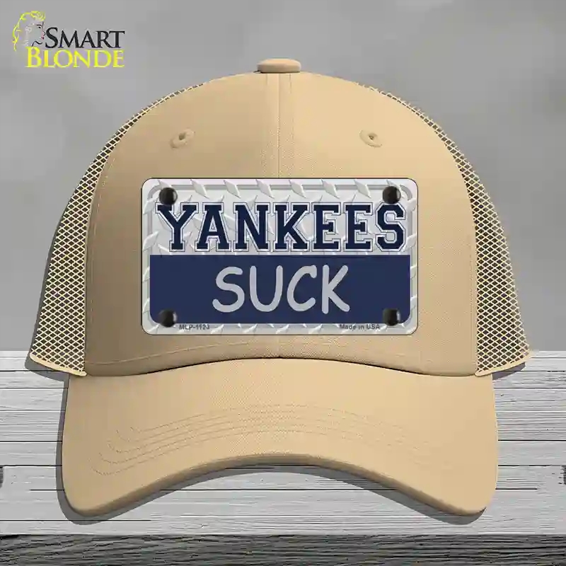 HAT15-MLP-1123 Yankees Suck Novelty License Plate Hat, Mesh - Khaki
