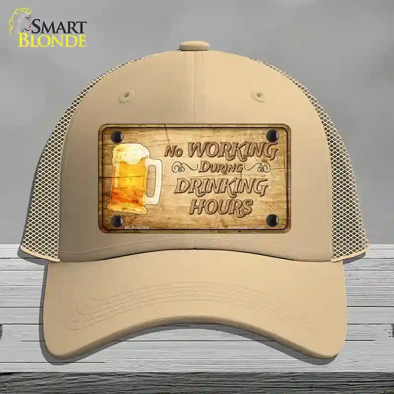 HAT15-MLP-11233 No Working During Drinking Hours Novelty License Plate Hat, Mesh - Khaki