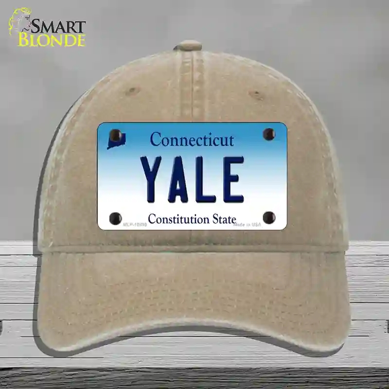 HAT09-MLP-10899 Yale Connecticut Novelty License Plate Hat, Unconstructed Cotton - Khaki