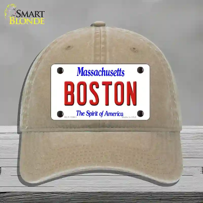 HAT09-MLP-10981 Boston Massachusetts Novelty License Plate Hat, Unconstructed Cotton - Khaki