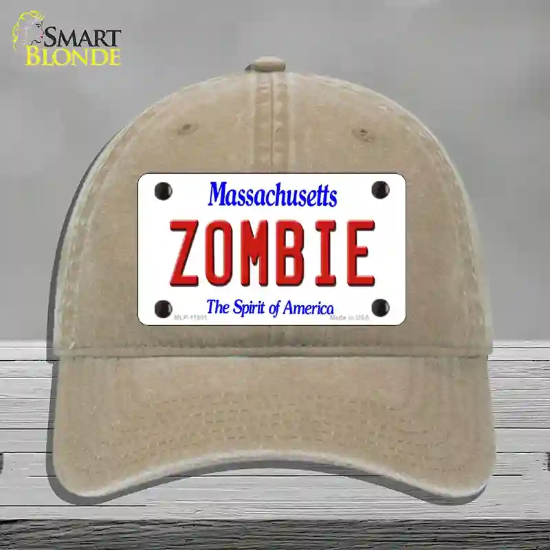 HAT09-MLP-11001 Zombie Massachusetts Novelty License Plate Hat, Unconstructed Cotton - Khaki