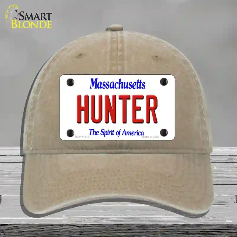 HAT09-MLP-11013 Hunter Massachusetts Novelty License Plate Hat, Unconstructed Cotton - Khaki