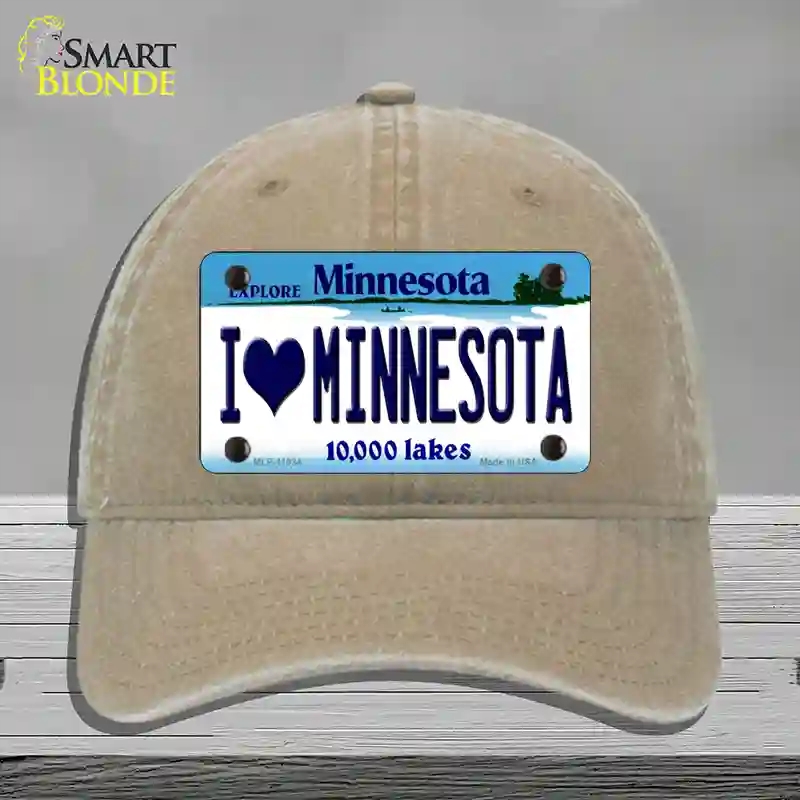 HAT09-MLP-11034 I Love Minnesota Novelty License Plate Hat, Unconstructed Cotton - Khaki