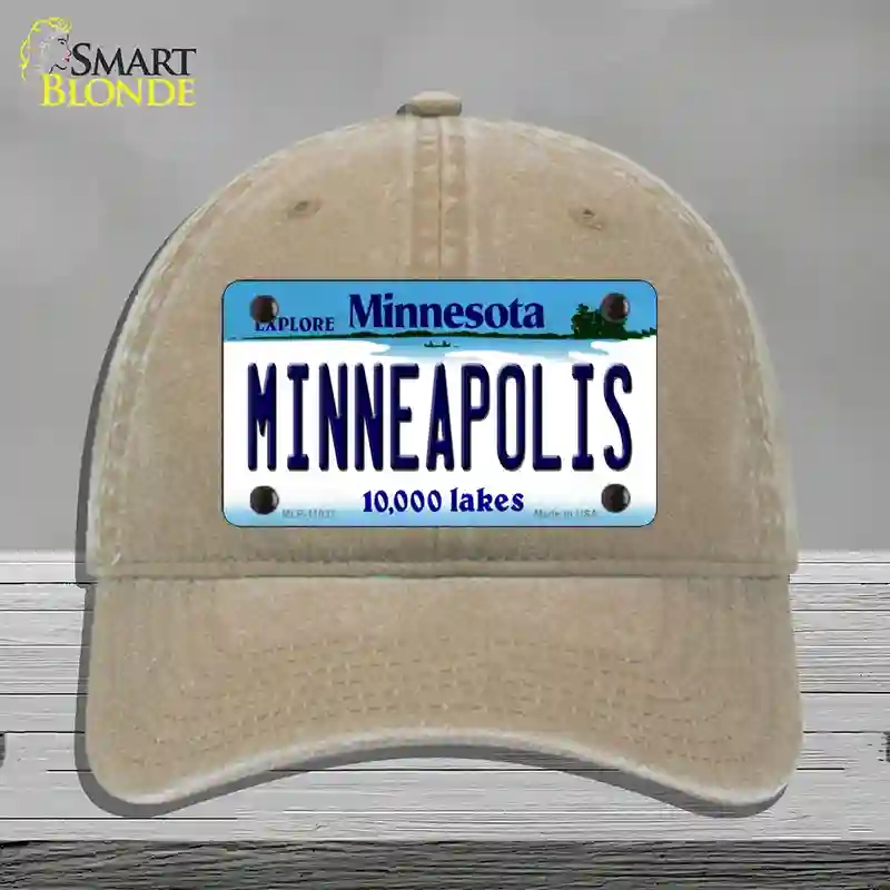 HAT09-MLP-11037 Minneapolis Minnesota State Novelty License Plate Hat, Unconstructed Cotton - Khaki