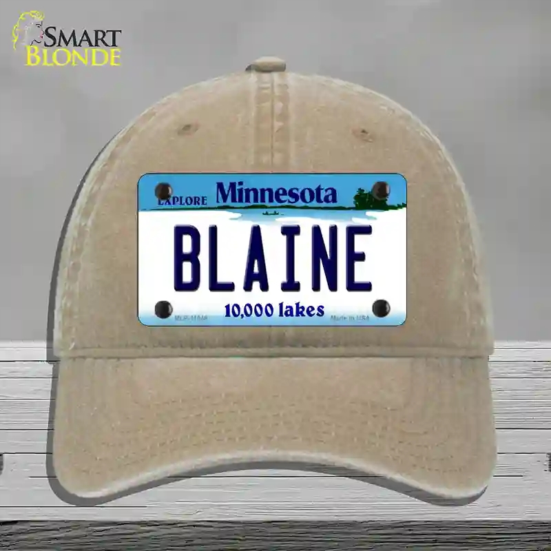 HAT09-MLP-11048 Blaine Minnesota State Novelty License Plate Hat, Unconstructed Cotton - Khaki