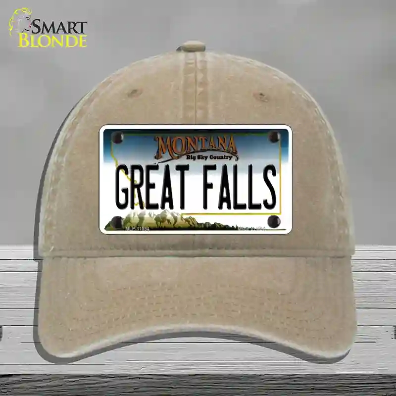 HAT09-MLP-11094 Great Falls Montana State Novelty License Plate Hat, Unconstructed Cotton - Khaki