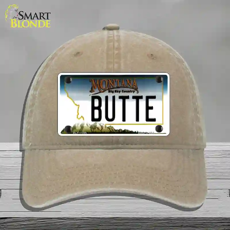 HAT09-MLP-11096 Butte Montana State Novelty License Plate Hat, Unconstructed Cotton - Khaki