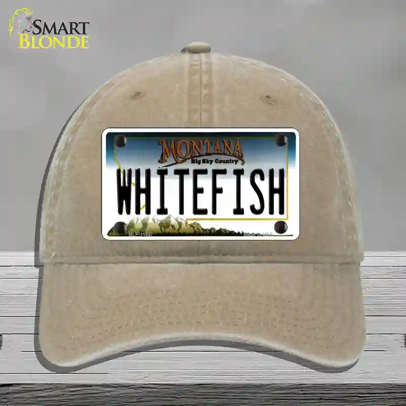 HAT09-MLP-11097 Whitefish Montana State Novelty License Plate Hat, Unconstructed Cotton - Khaki