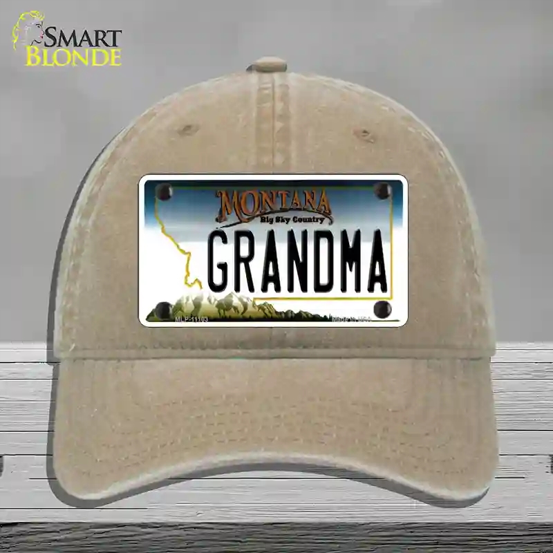 HAT09-MLP-11103 Grandma Montana State Novelty License Plate Hat, Unconstructed Cotton - Khaki