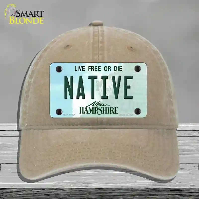 HAT09-MLP-11167 Native   Hampshire State Novelty License Plate Hat, Unconstructed Cotton - Khaki