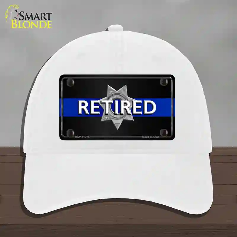 HAT14-MLP-11314 Thin Blue Line Retired Police Novelty License Plate Hat, Unconstructed Cotton - White