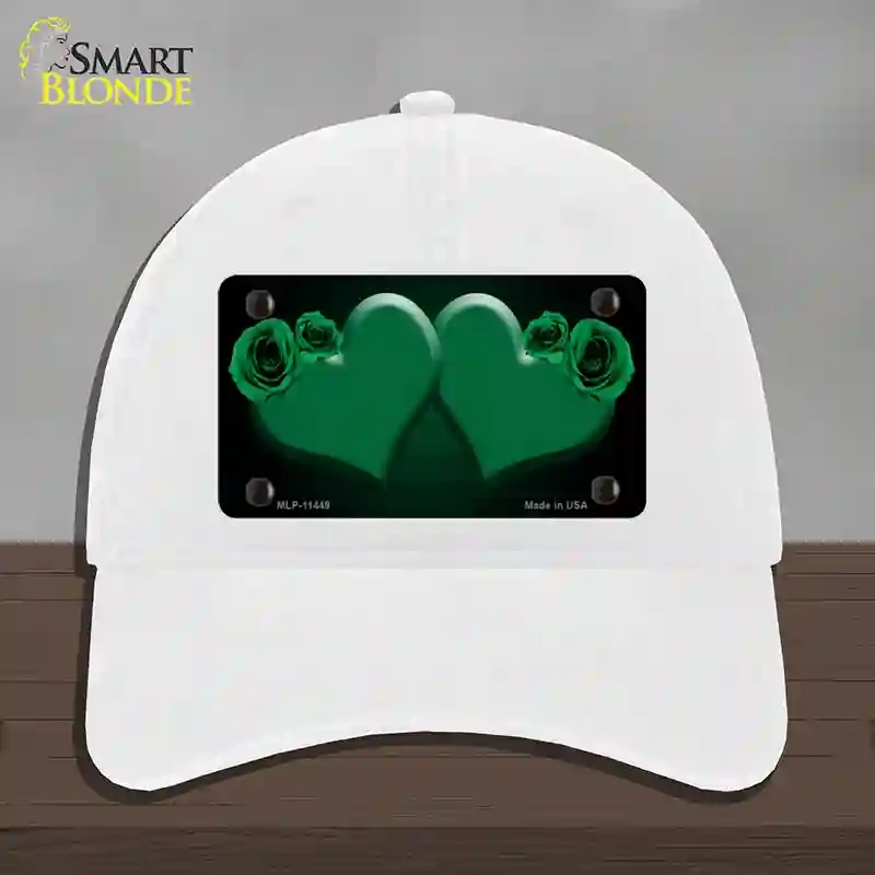HAT14-MLP-11449 Hearts Over Roses in Green Novelty License Plate Hat, Unconstructed Cotton - White