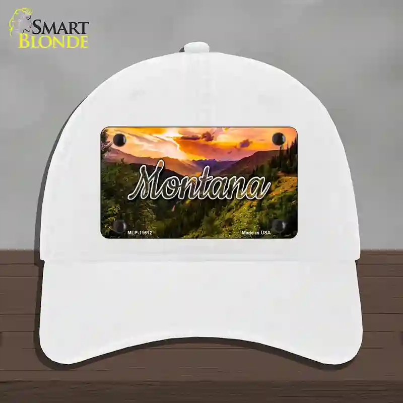 HAT14-MLP-11612 Montana Forest Sunset State Novelty License Plate Hat, Unconstructed Cotton - White