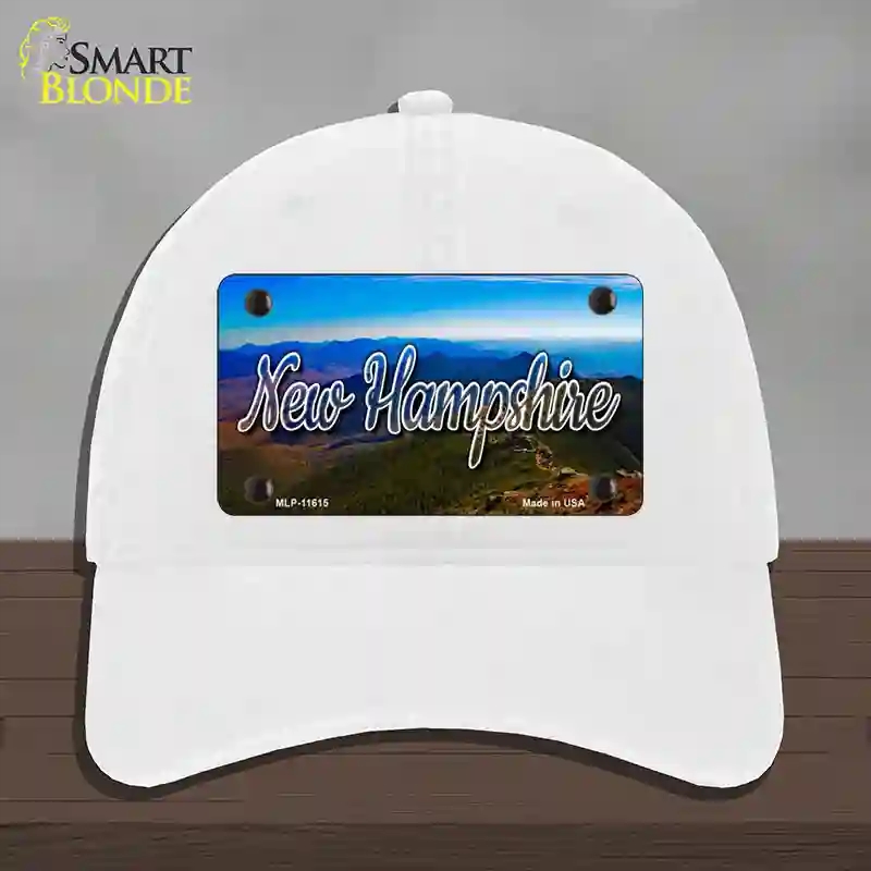 HAT14-MLP-11615   Hampshire Mountain Range State Novelty License Plate Hat, Unconstructed Cotton - White