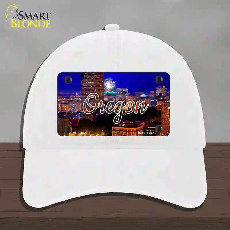 HAT14-MLP-11625 Oregon Firework City Lights State Novelty License Plate Hat, Unconstructed Cotton - White