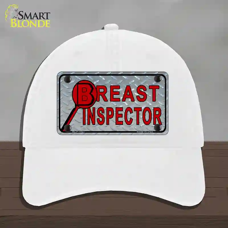 HAT14-MLP-1163 Breast Inspector Novelty License Plate Hat, Unconstructed Cotton - White