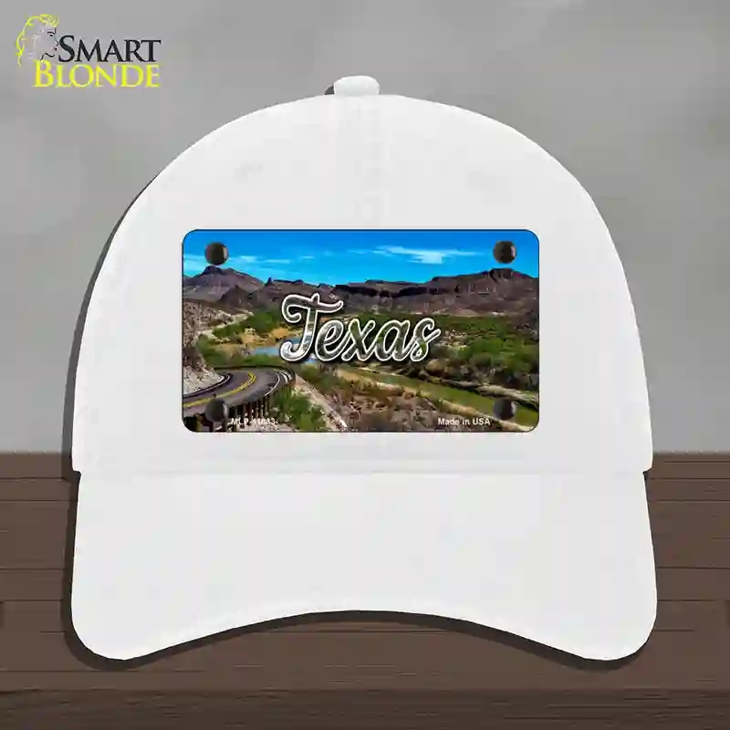 HAT14-MLP-11633 Texas Open Mountain Road State Novelty License Plate Hat, Unconstructed Cotton - White