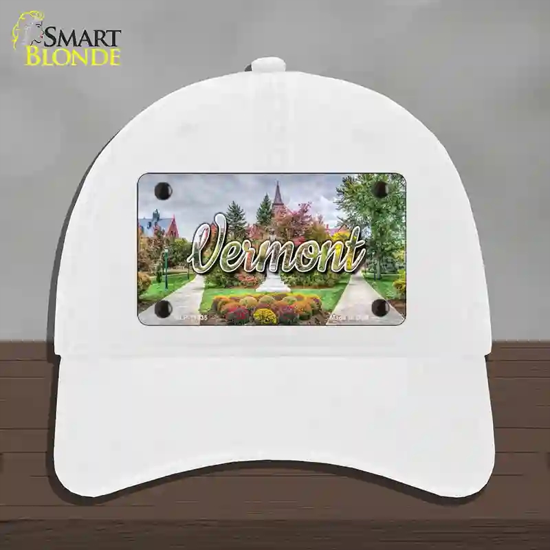 HAT14-MLP-11635 Vermont State Building State Novelty License Plate Hat, Unconstructed Cotton - White