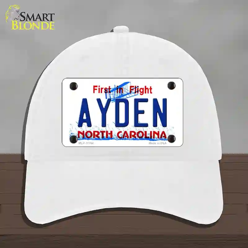 HAT14-MLP-11744 Ayden North Carolina State Novelty License Plate Hat, Unconstructed Cotton - White